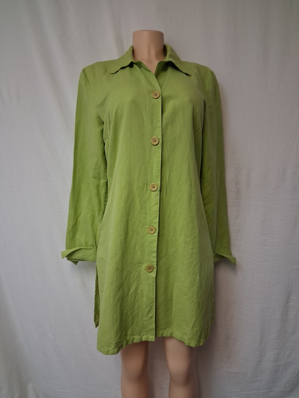 Ashro Lime Green Long-Sleeve Button-Front Tunic Dress